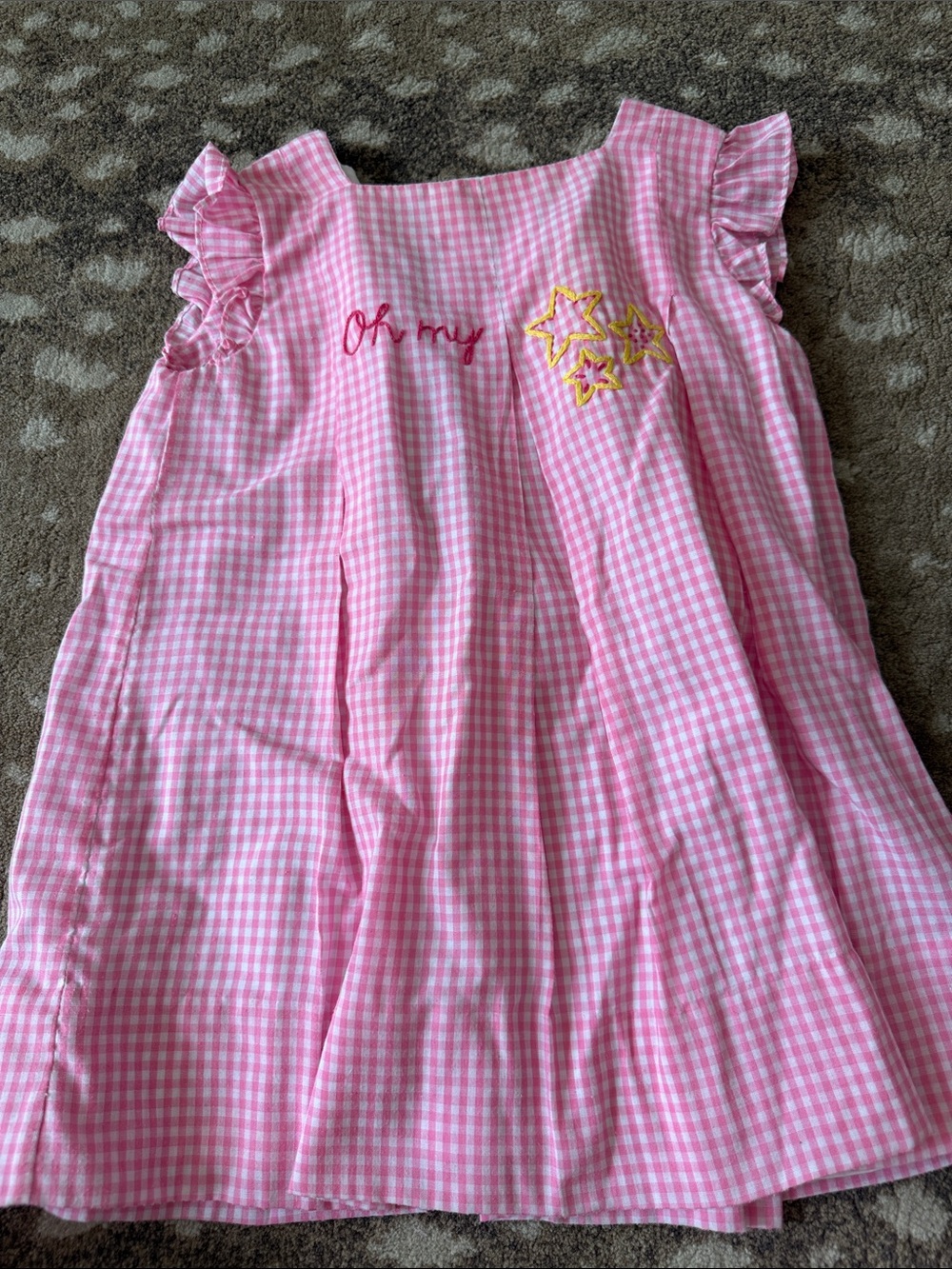 Pink Gingham Girls' Dress with Star Accent